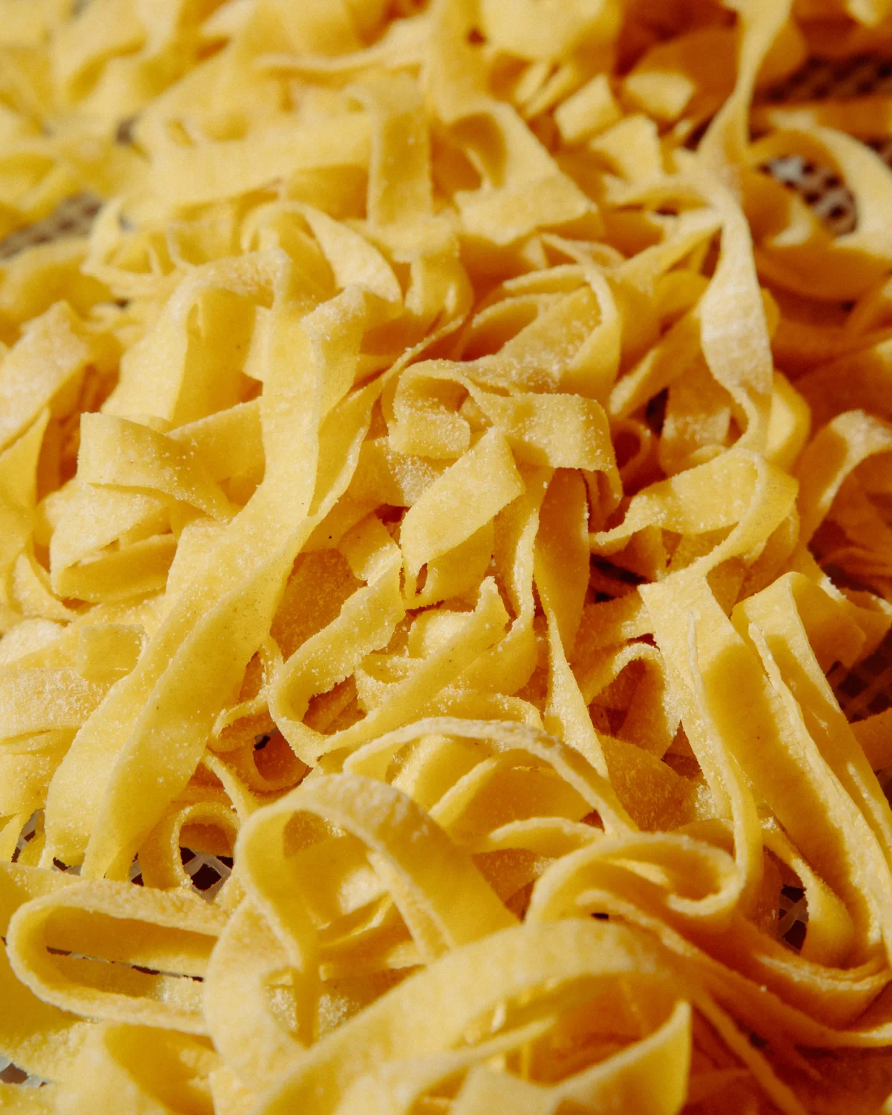 Fresh fettuccine dusted with flour